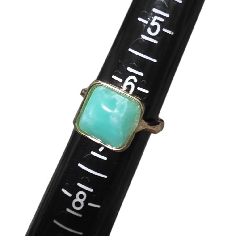 Square Turquoise Color Stone In Gold Setting - Picture 3 of 4